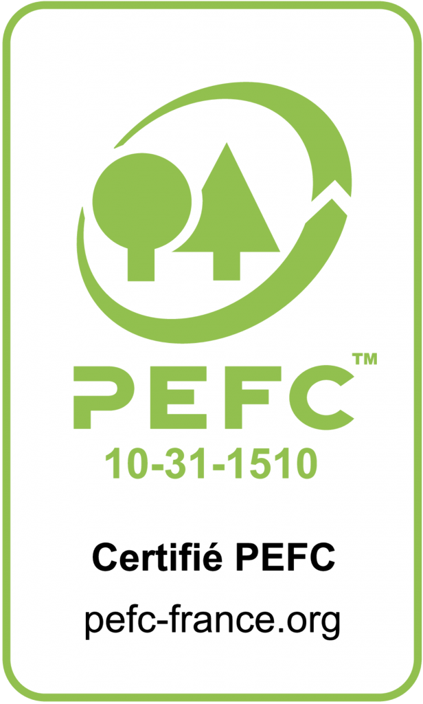 logo certification PEFC pour des produits issus de forêts gérées durablement et de sources contrôlées